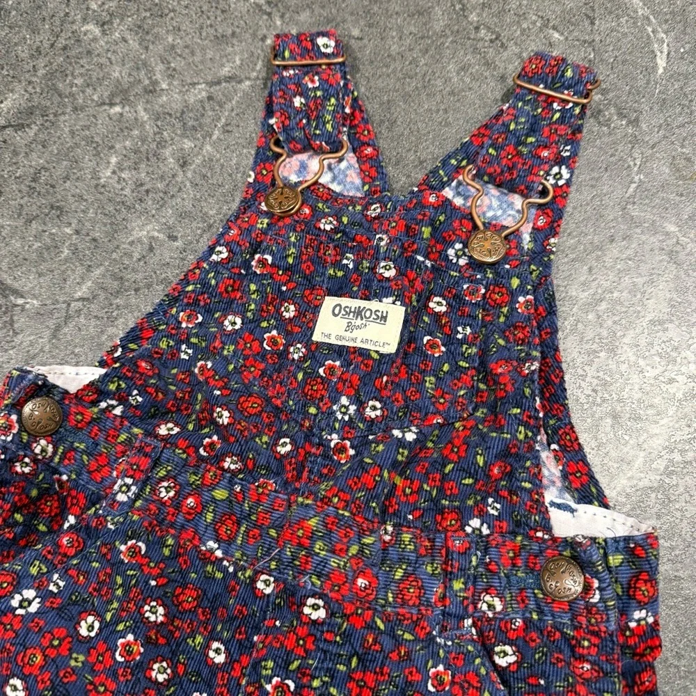 Oshkosh 12 month floral overalls baby girl navy red